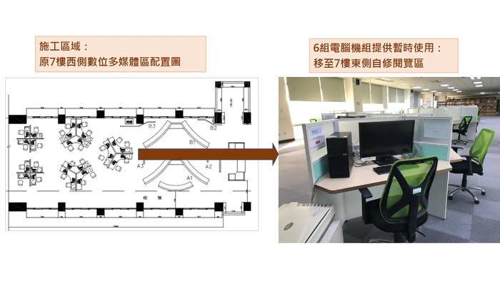 【圖書館施工公告】民生校區圖書館7樓西側屏東學專區建置圖片